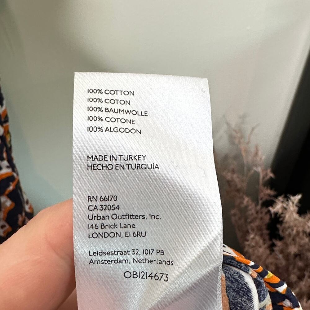 ANTHROPOLOGIE The Somerset Maxi Dress Cotton Geometric Navy Orange Sz M {Y39} - Picture 8 of 8